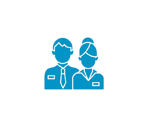 A male and female staff animation