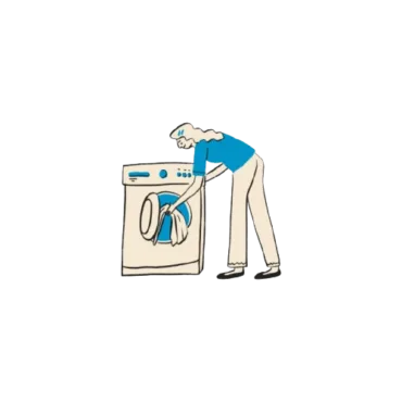 An anime showing a female washing separate clothes in washing machine