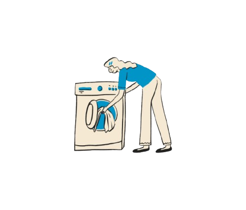 An anime showing a female washing separate clothes in washing machine